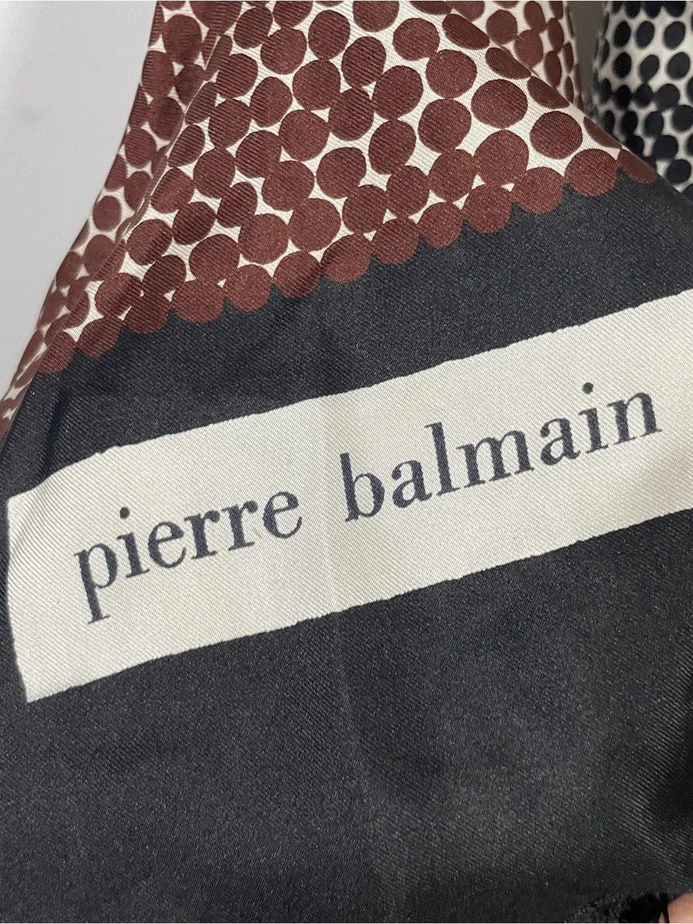 Pierre Balmain Cream, Black and Brown Polka Dot Gradient Scarf